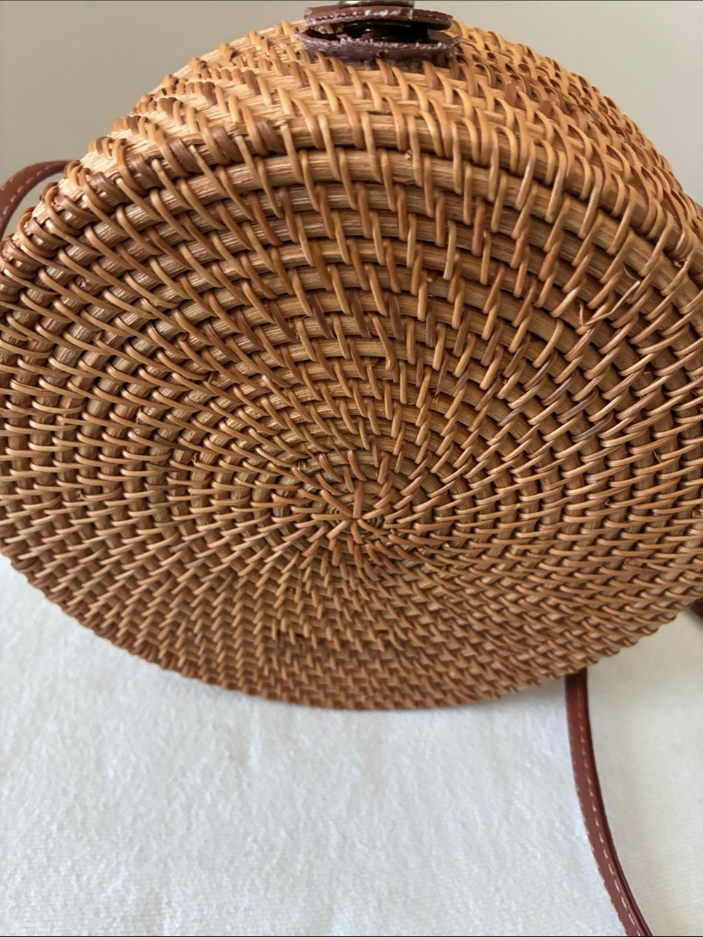 Handwoven Round Rattan Crossbody Bag - Brown
